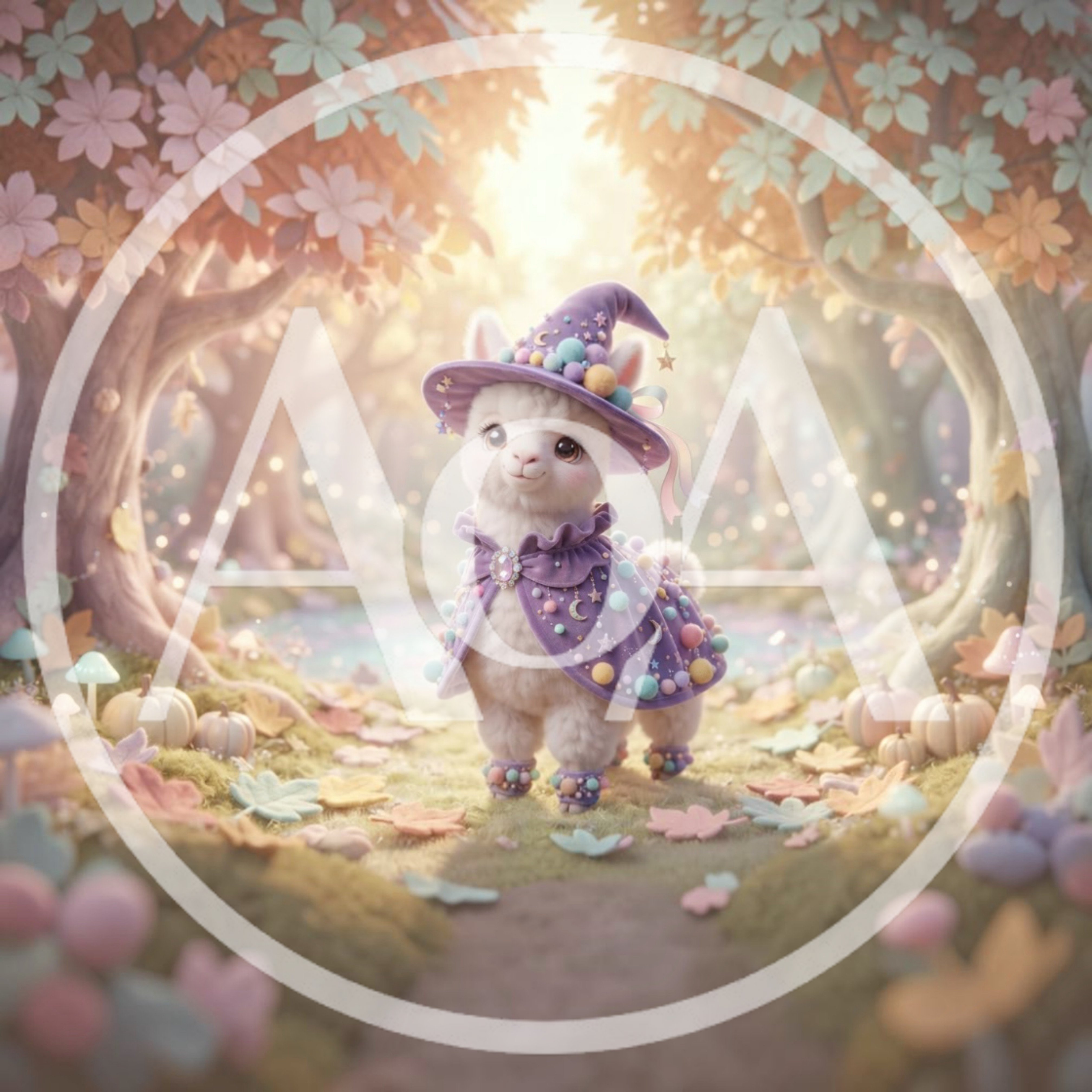 Cute Llama Wizard in Enchanted Autumn Forest