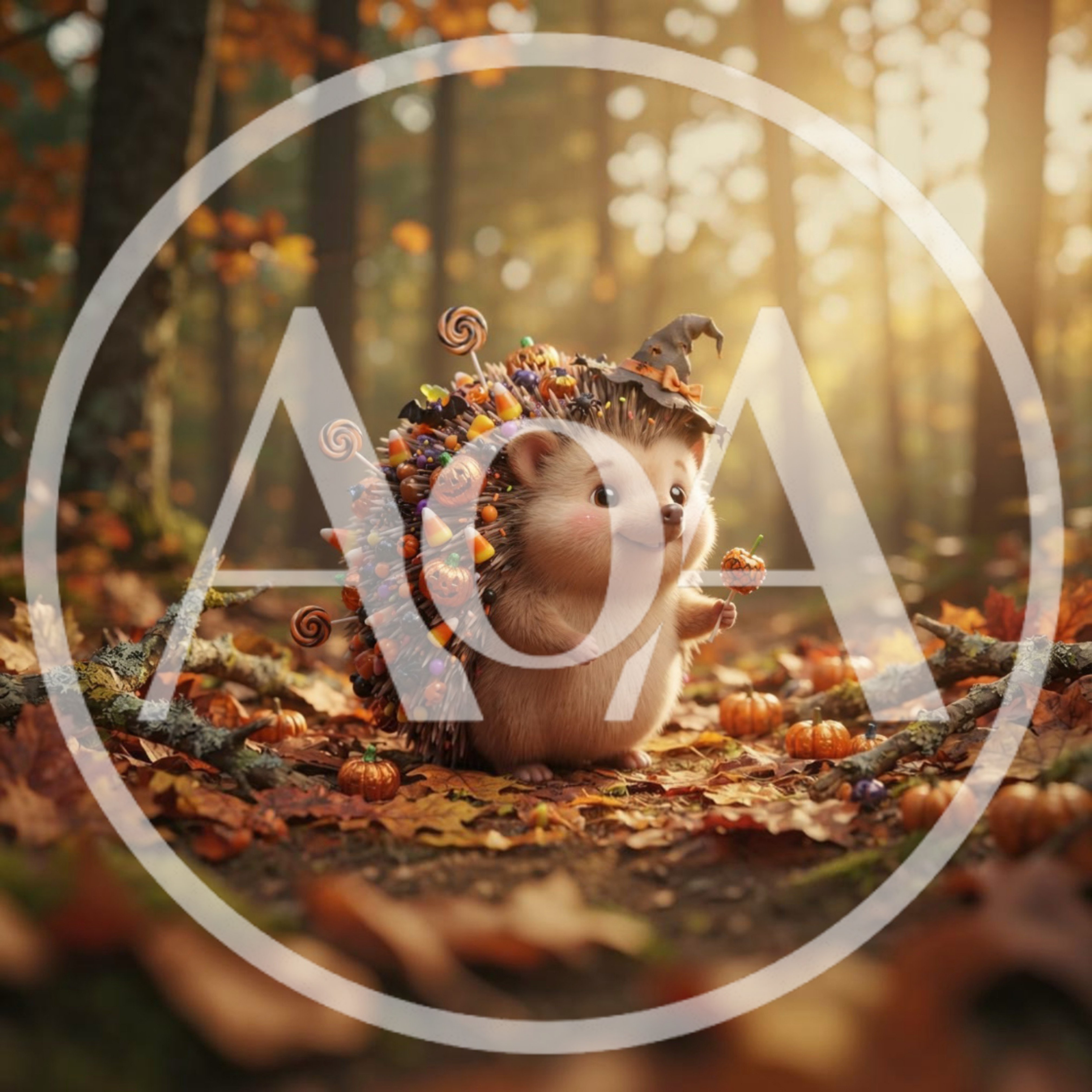 Cute Hedgehog Wearing Witch Hat With Halloween Treats