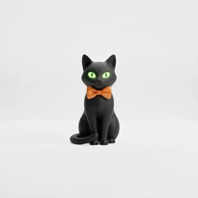 3D Rendered Black Cat With Orange Bow Tie