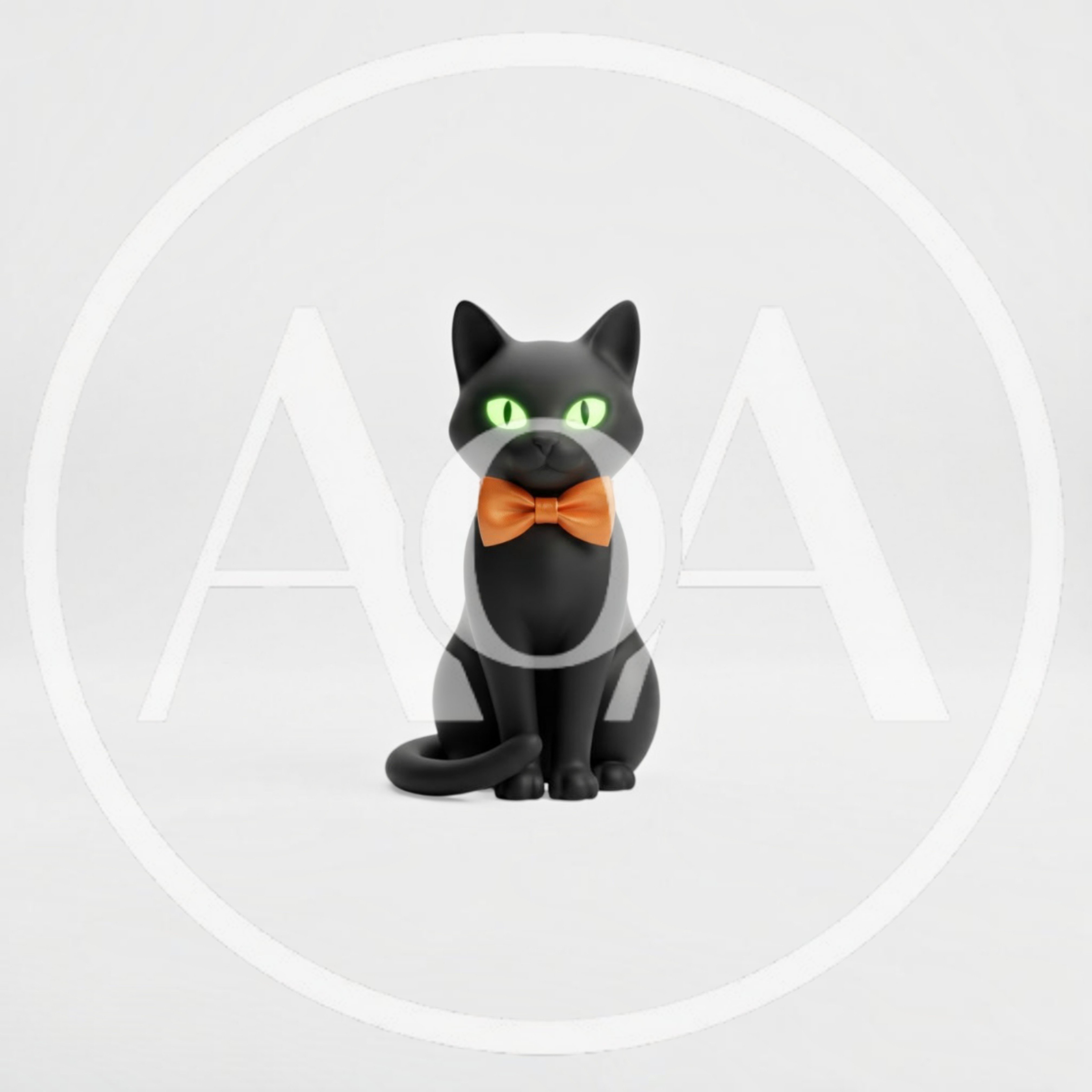 3D Rendered Black Cat With Orange Bow Tie