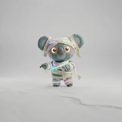 3D Rendered Robotic Koala Mummy With Glowing Neon Lights