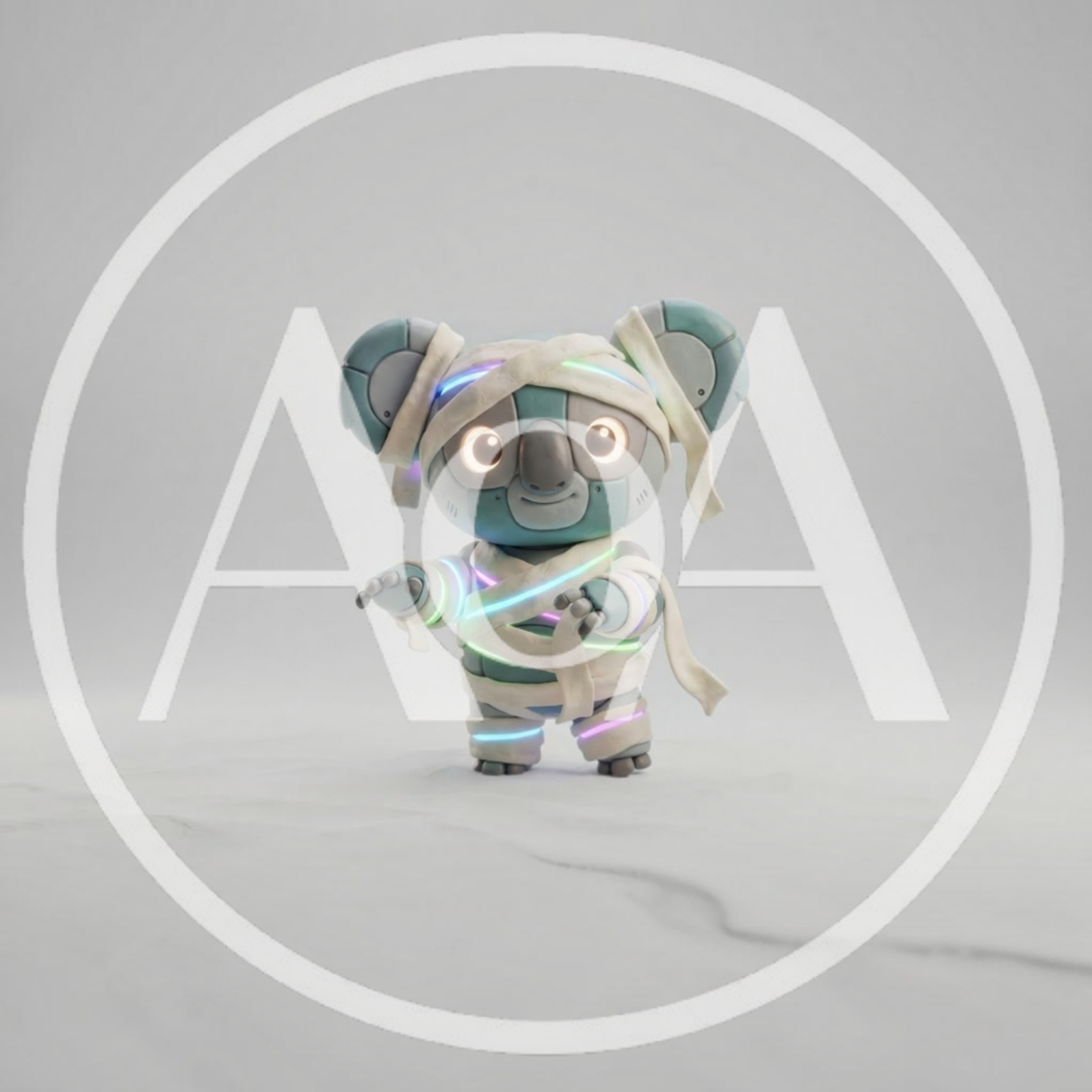 3D Rendered Robotic Koala Mummy With Glowing Neon Lights