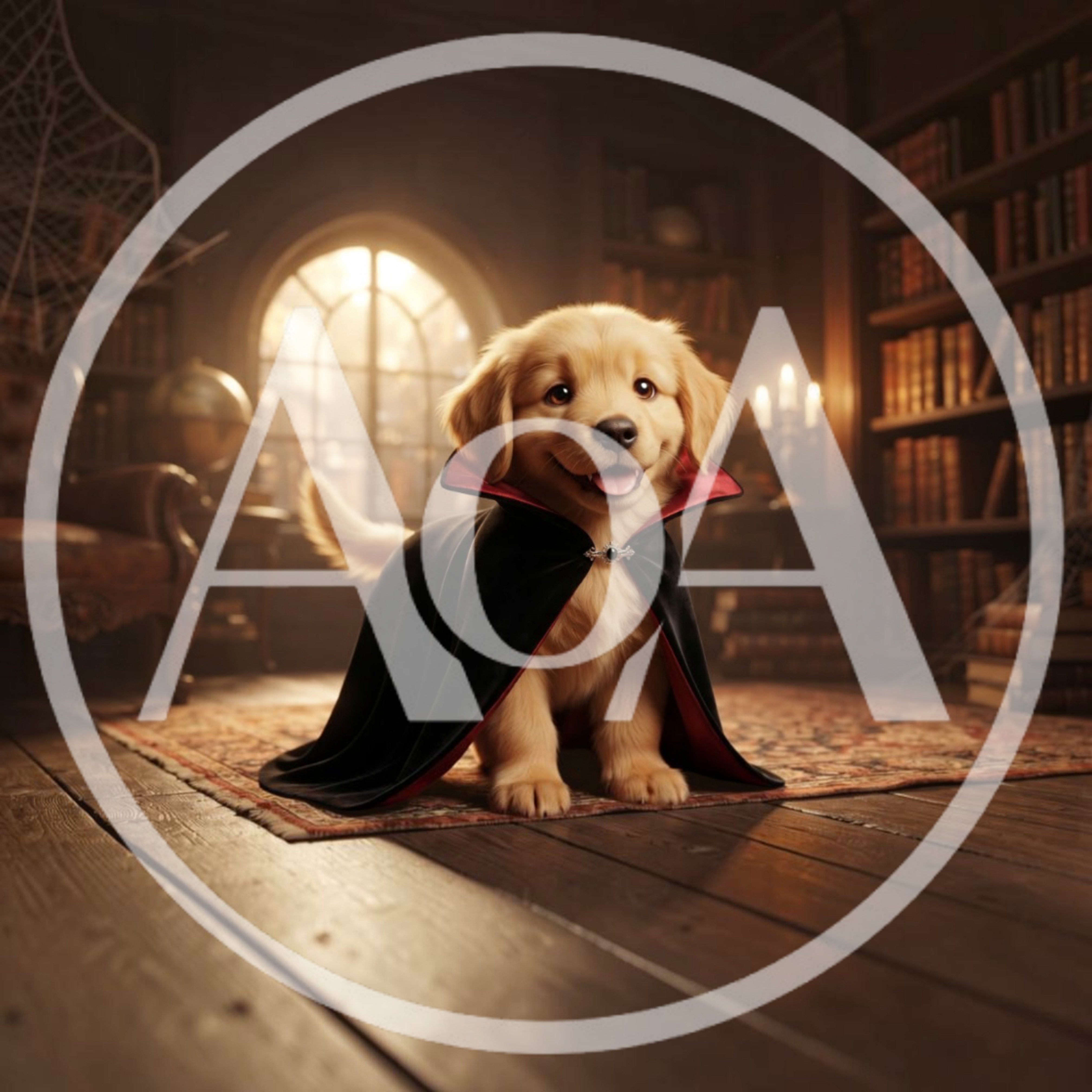Golden Retriever Puppy Wearing A Vampire Cape
