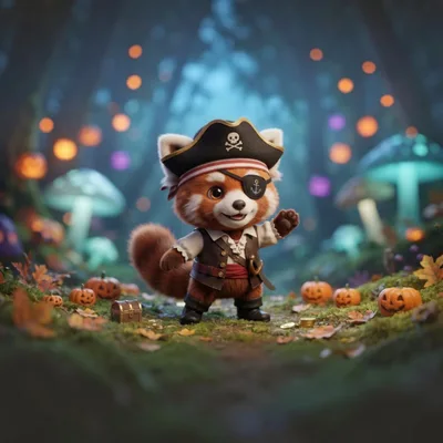 Cute Red Panda Pirate In Enchanted Forest