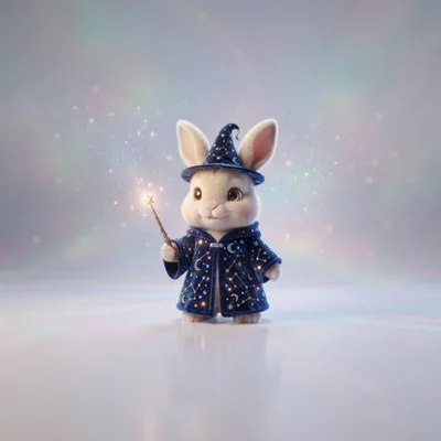 Cute Bunny Wizard Holding A Magic Wand