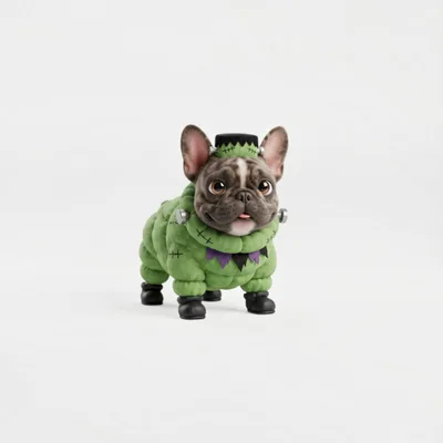 Cute French Bulldog Wearing A Frankenstein Halloween Costume
