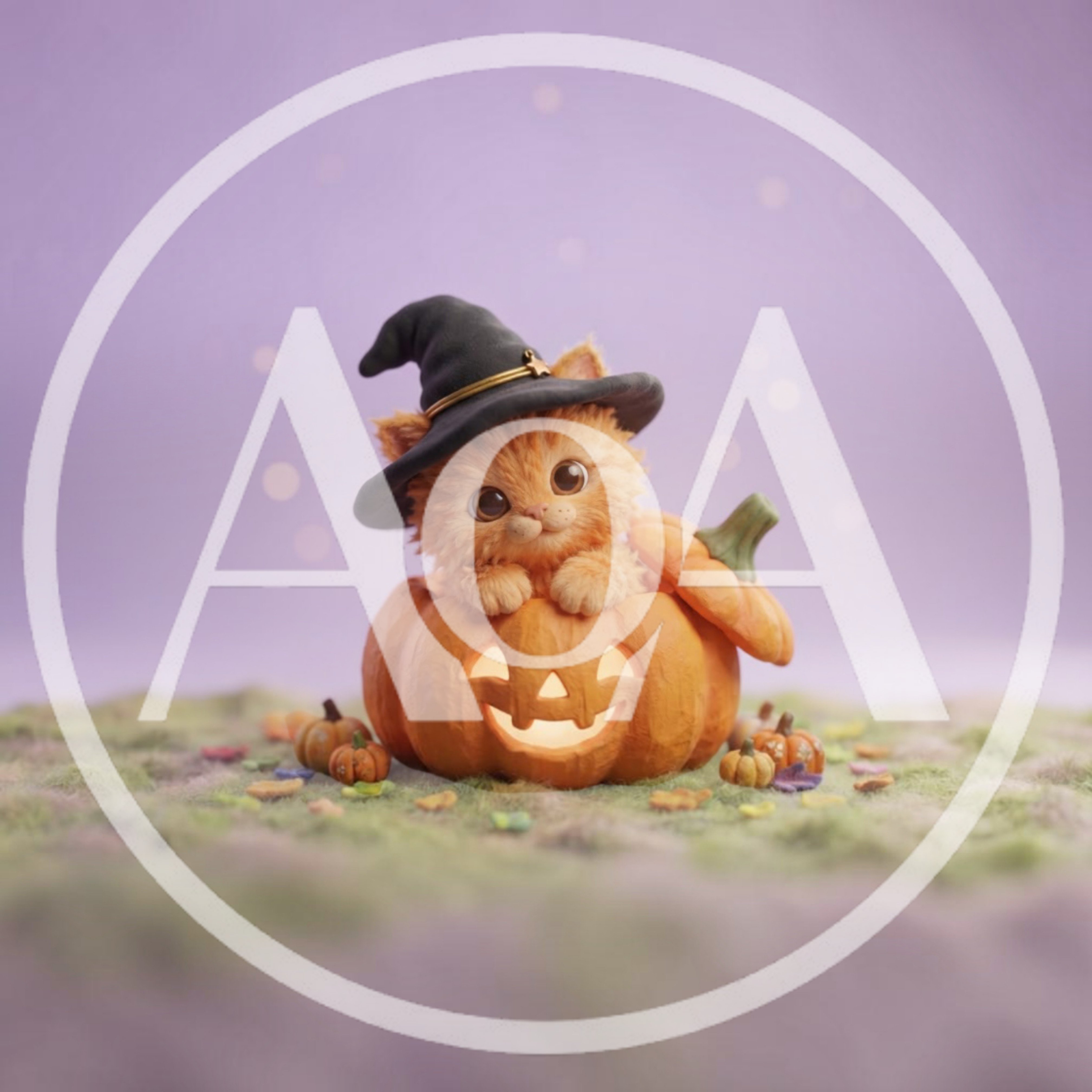 Cute Fluffy Kitten Wearing Witch Hat Inside Jack O Lantern