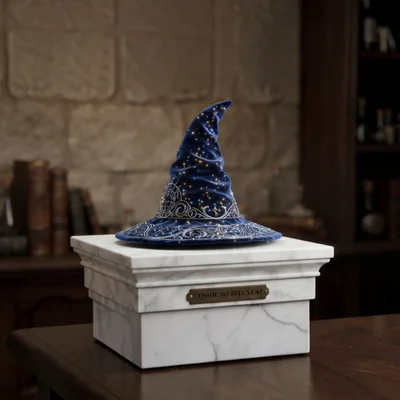Cosmic Weaver's Cap Displayed On Marble Pedestal