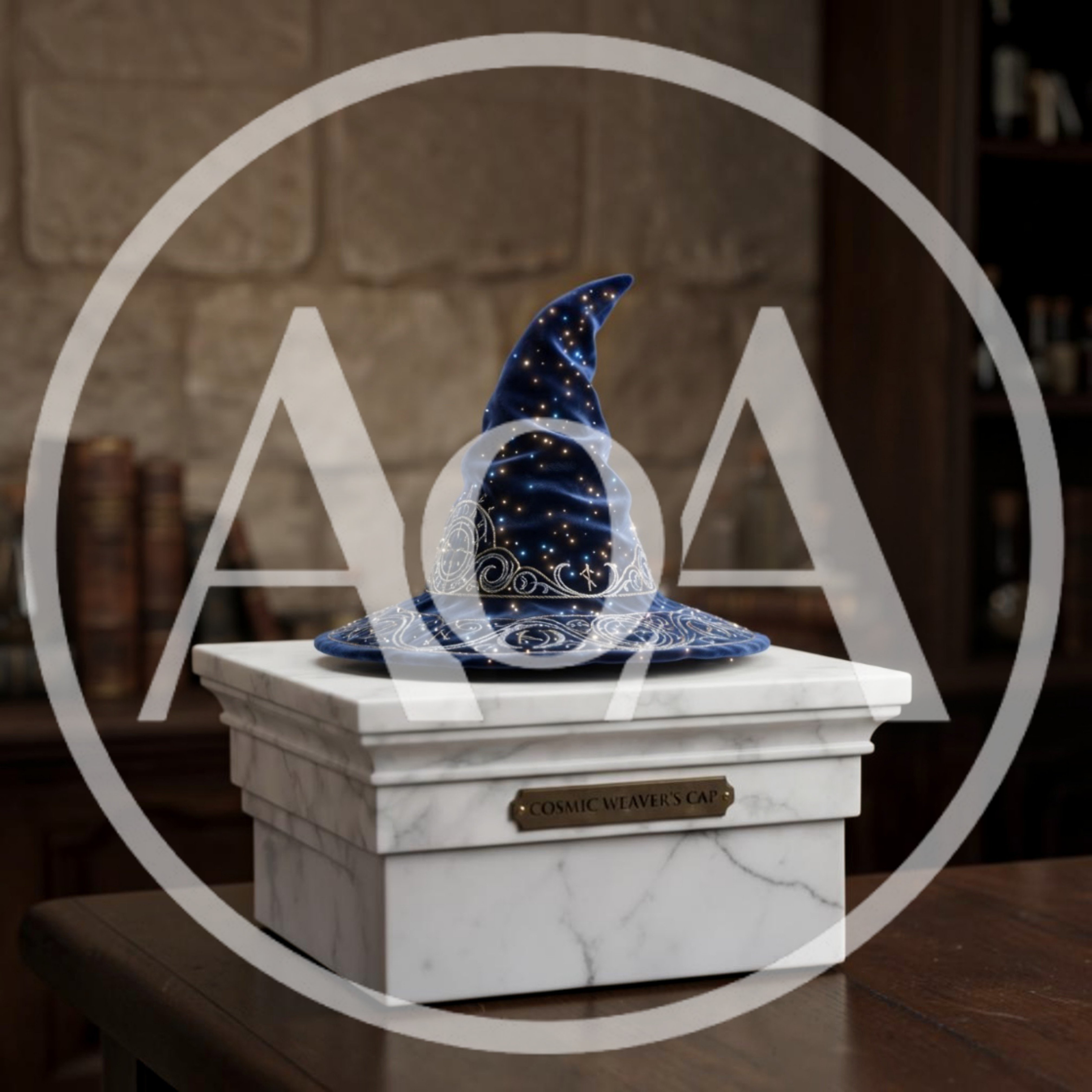 Cosmic Weaver's Cap Displayed On Marble Pedestal