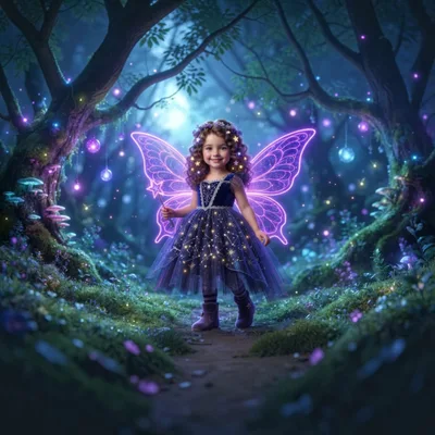 Young Girl Dressed As A Magical Fairy In Enchanted Forest