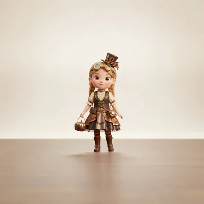 3D Rendered Steampunk Girl Doll With Pumpkin Accessory