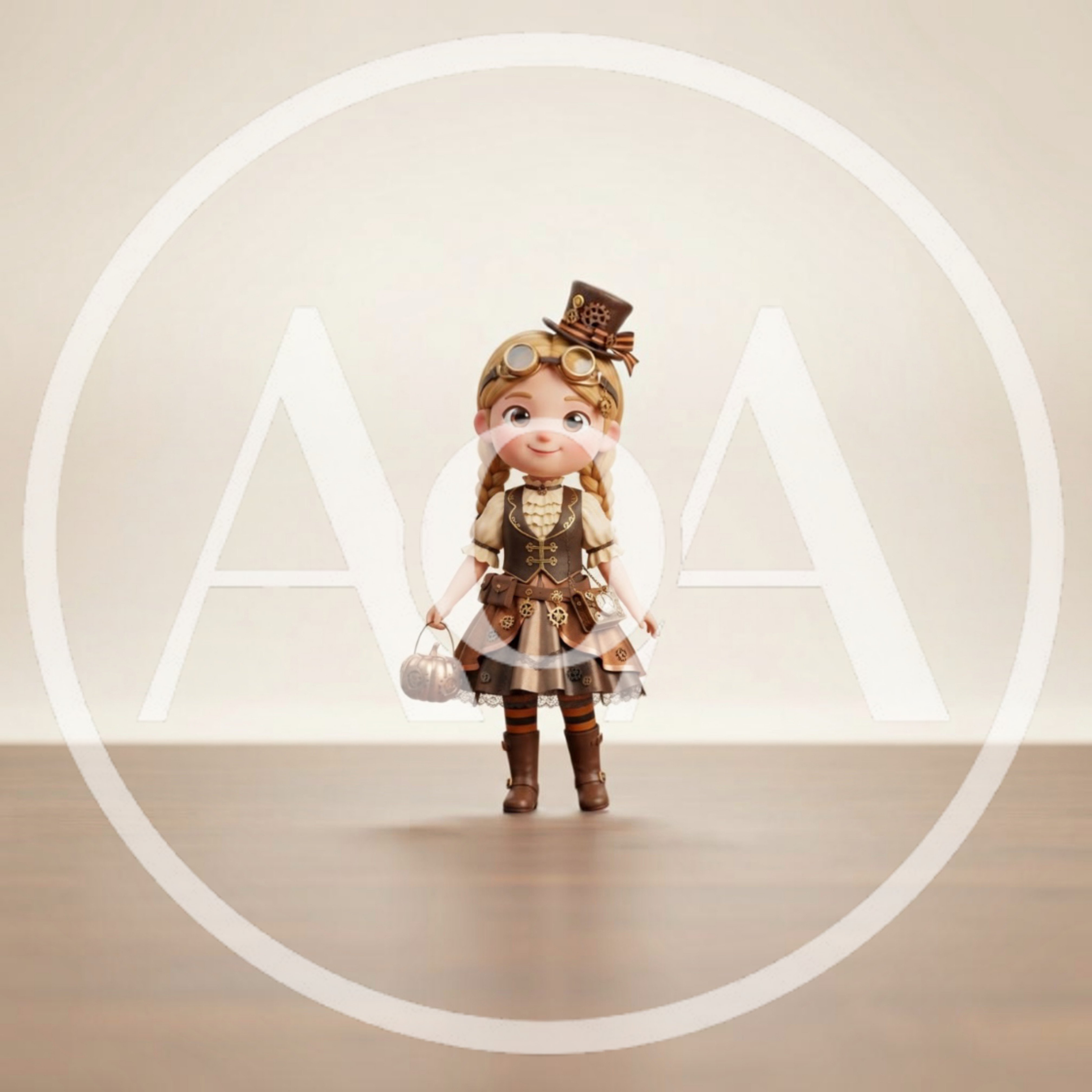 3D Rendered Steampunk Girl Doll With Pumpkin Accessory