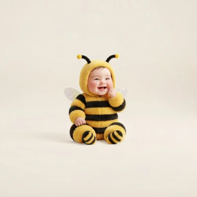 Happy Baby Wearing A Fuzzy Bumblebee Costume