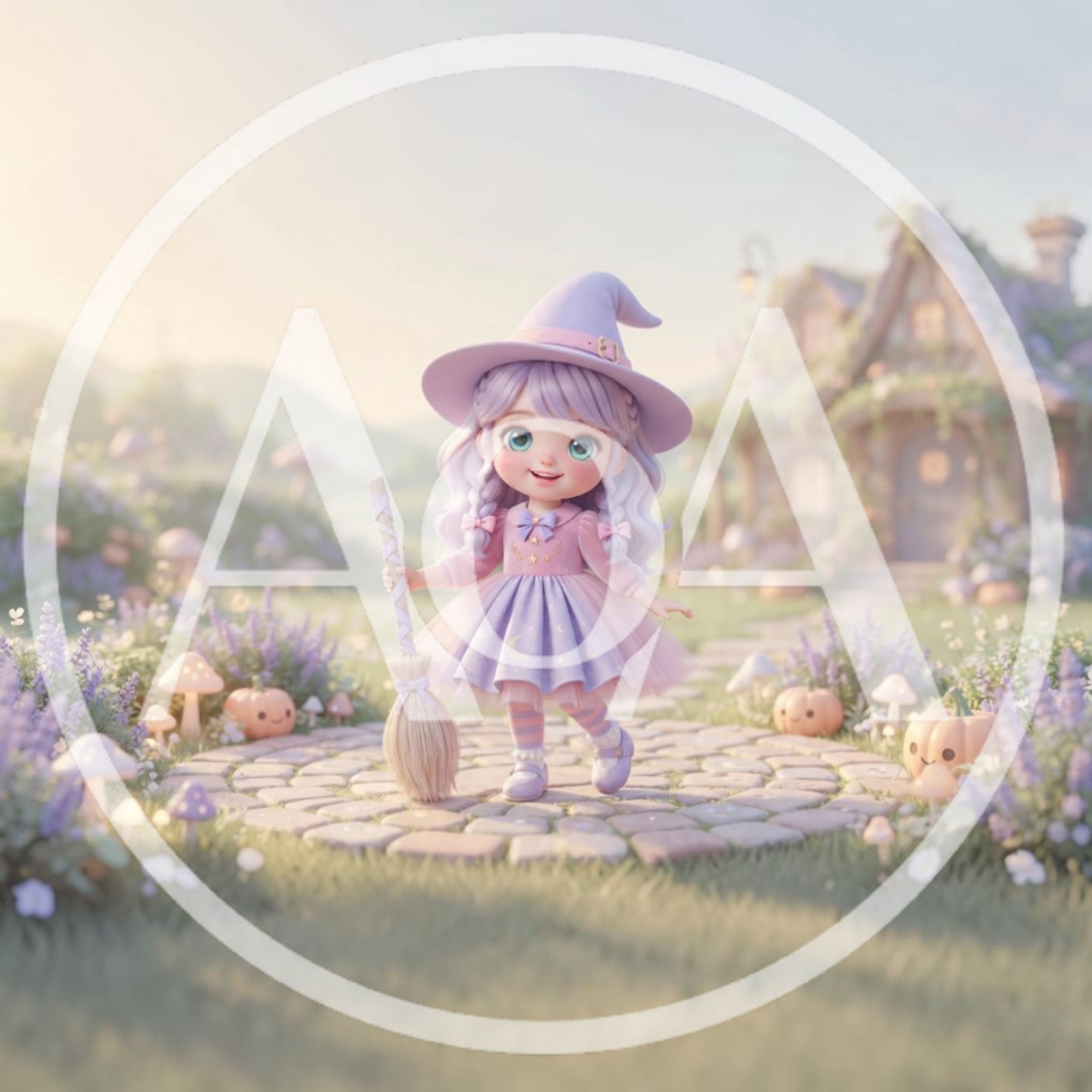 Cute Little Witch Standing in a Magical Garden