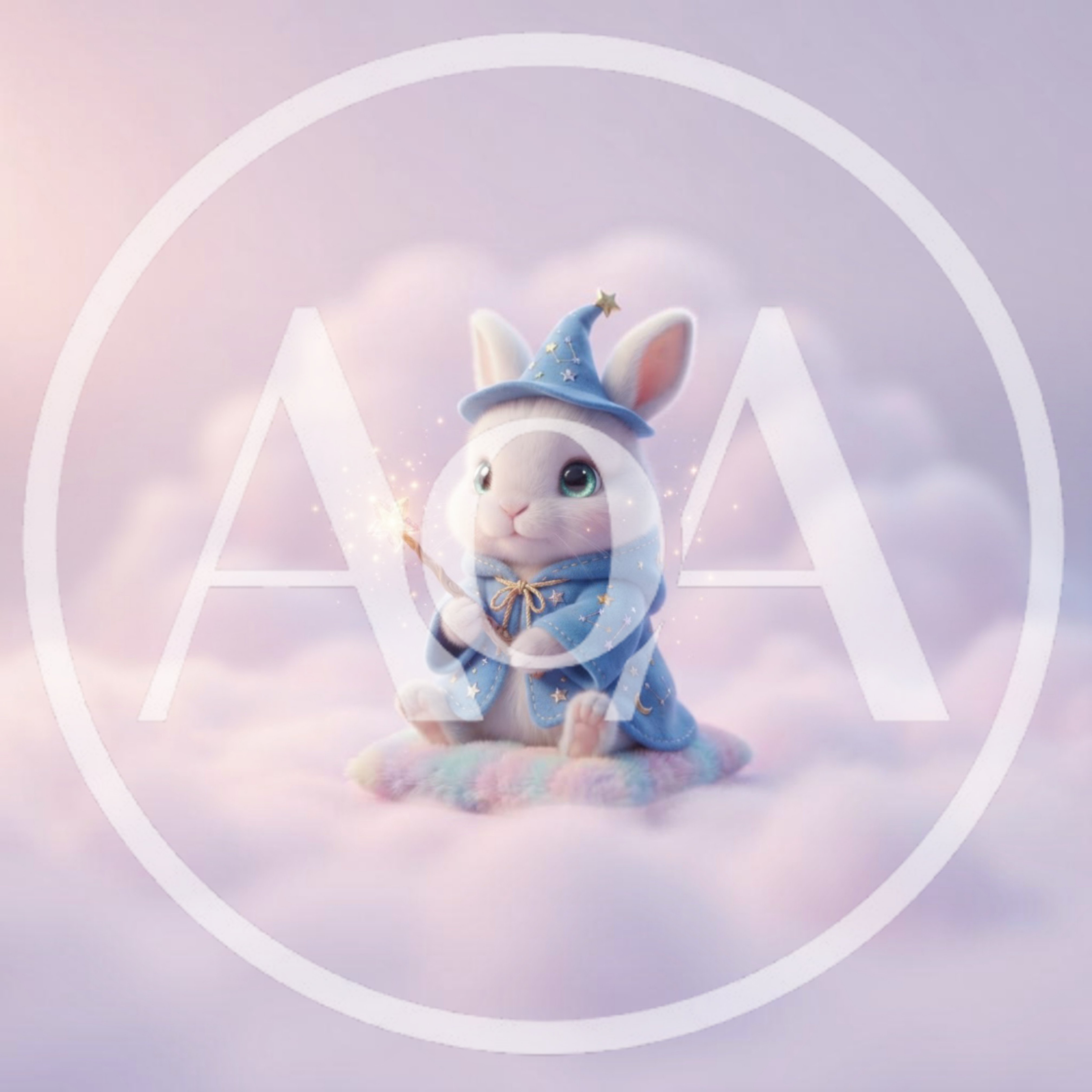 Cute Wizard Bunny Sitting On A Cloud