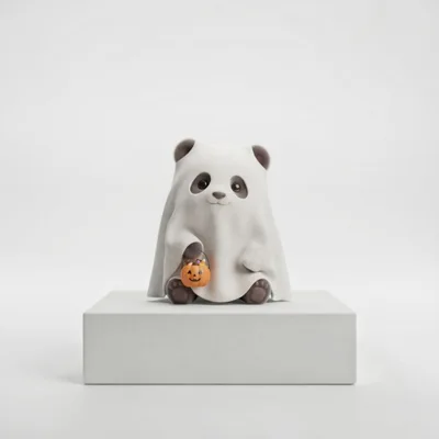 Cute Panda Bear Dressed As A Ghost For Halloween