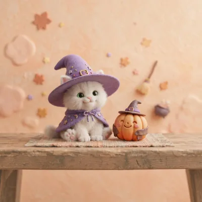 Cute White Kitten Dressed As A Witch For Halloween