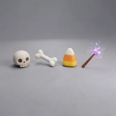 Halloween Themed Miniature Objects On Grey Background