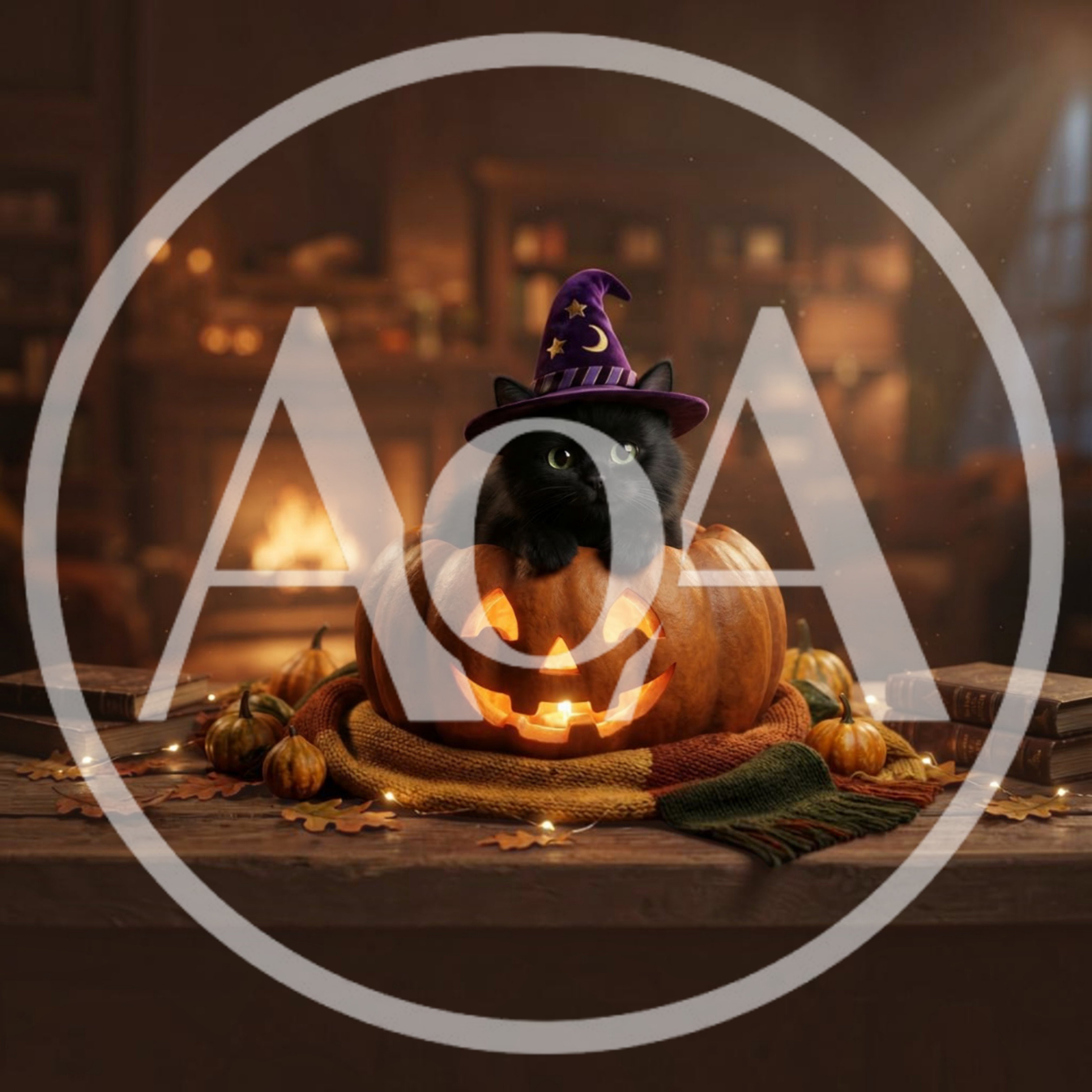 Black Kitten Wearing Witch Hat Inside Jack O Lantern