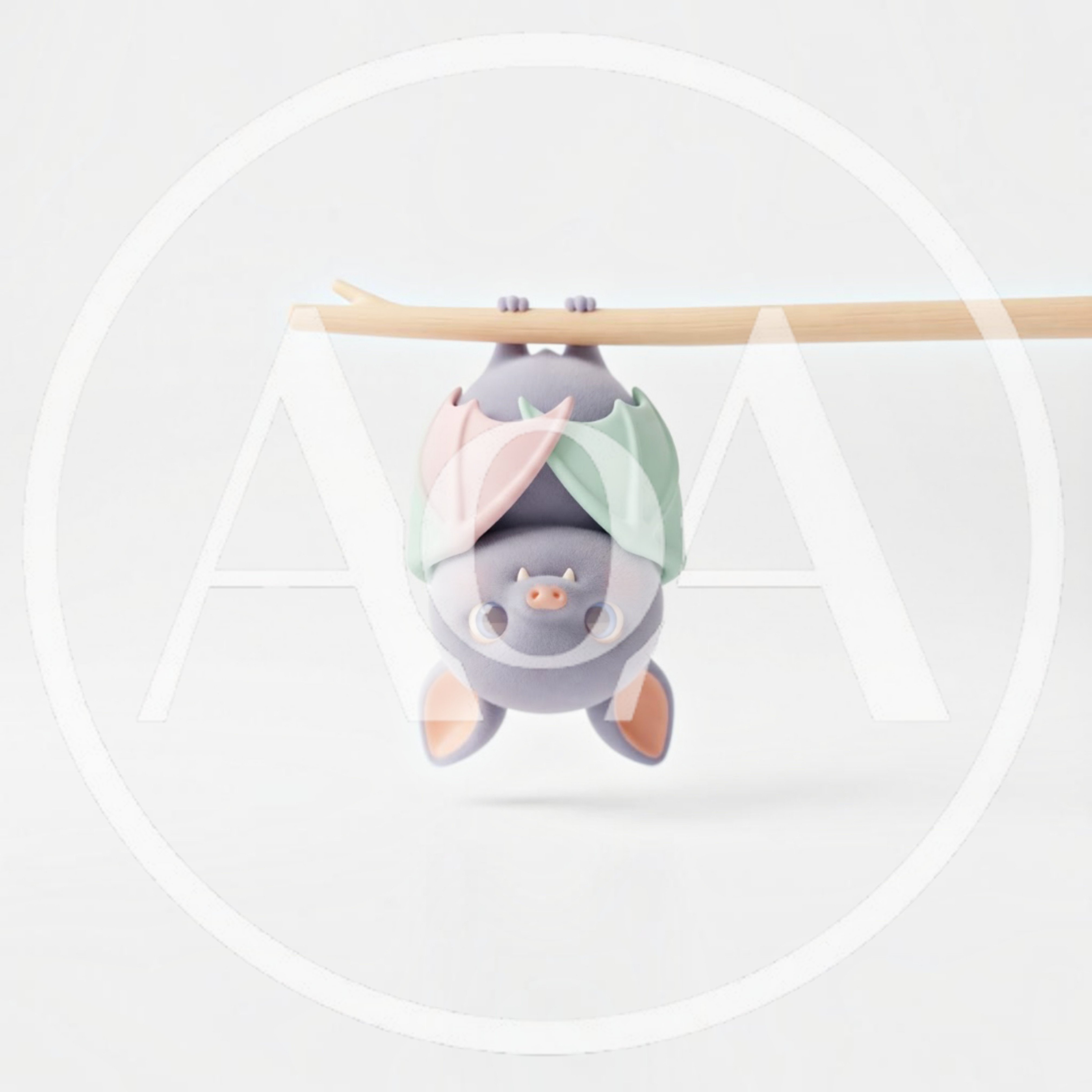Cute 3D Rendered Bat Hanging From A Branch
