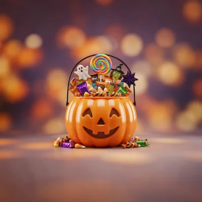 Halloween Pumpkin Bucket Filled With Assorted Candy