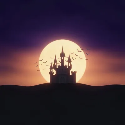 Spooky Silhouette Castle Against A Full Moon