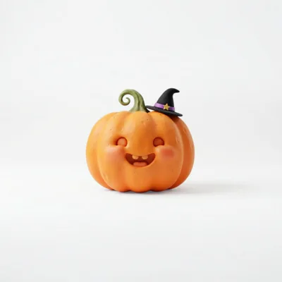 Cute Cartoon Pumpkin With A Small Witch Hat