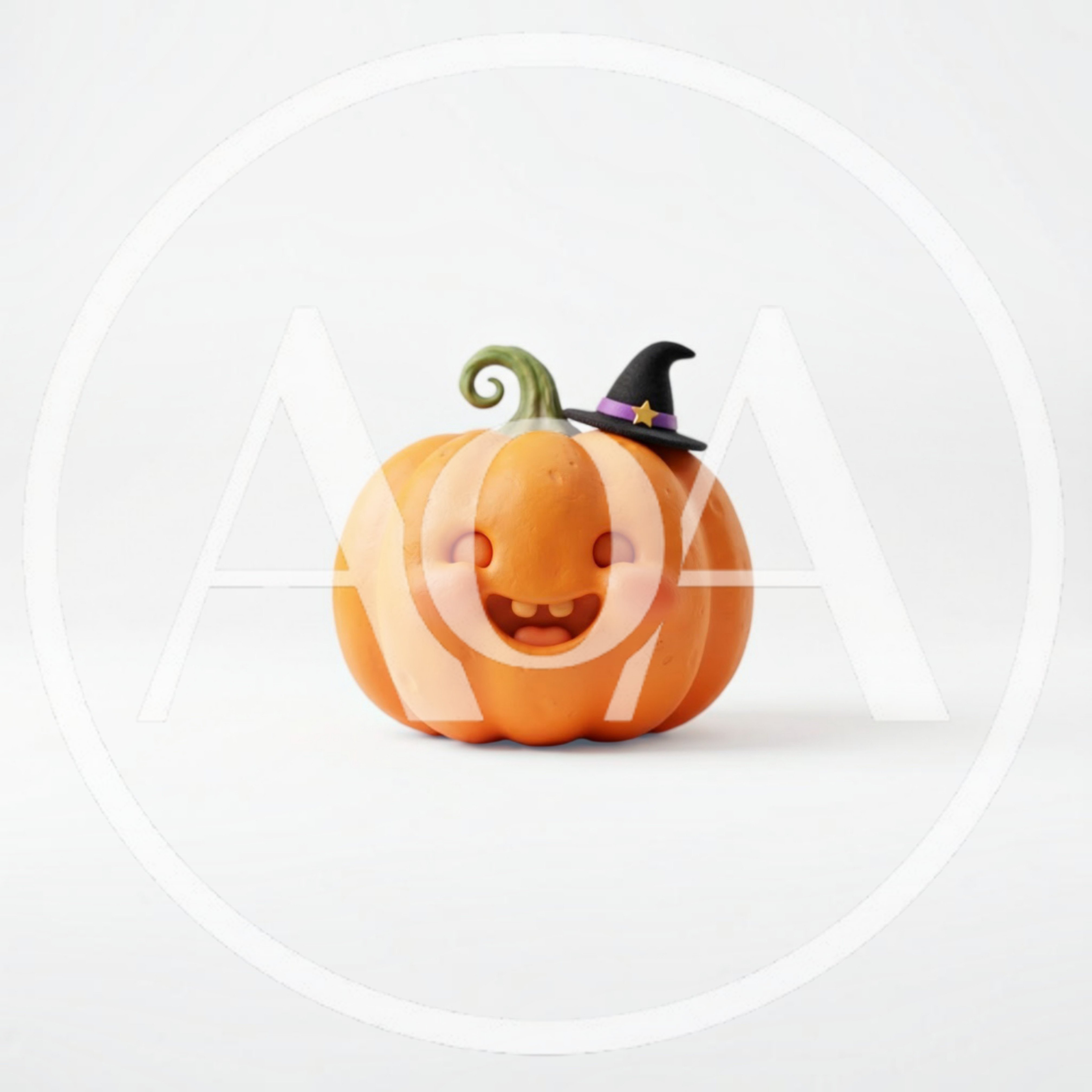 Cute Cartoon Pumpkin With A Small Witch Hat