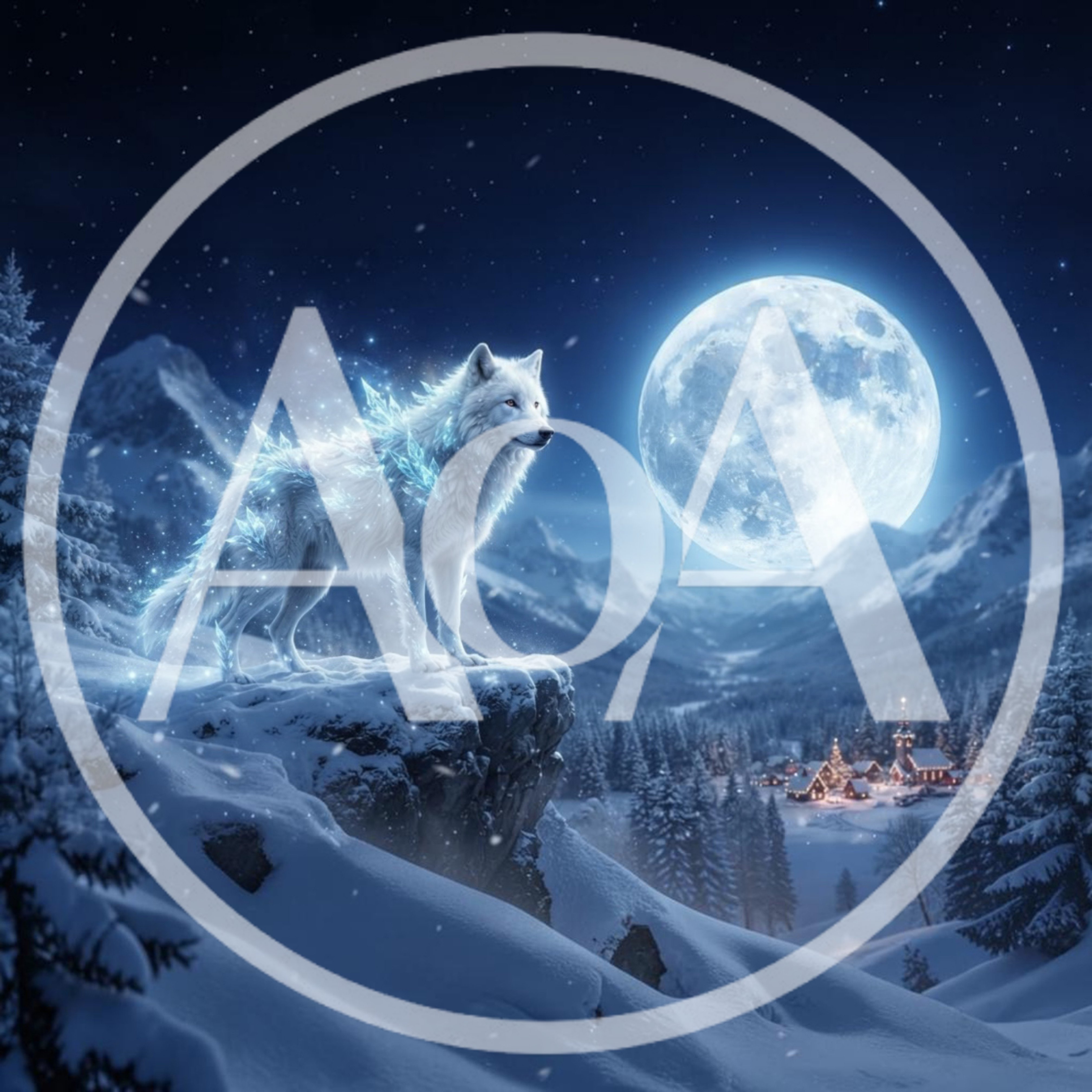 Majestic Crystal Wolf Standing On Snowy Mountain Peak