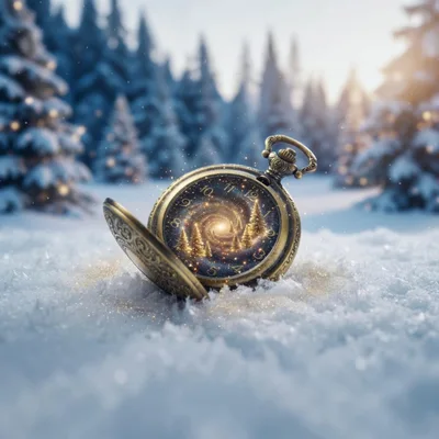 Antique Pocket Watch Containing A Magical Winter Galaxy