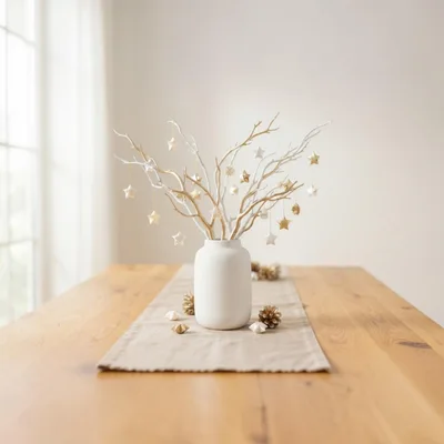 Minimalist Christmas Table Centerpiece With Decorative Star Ornaments