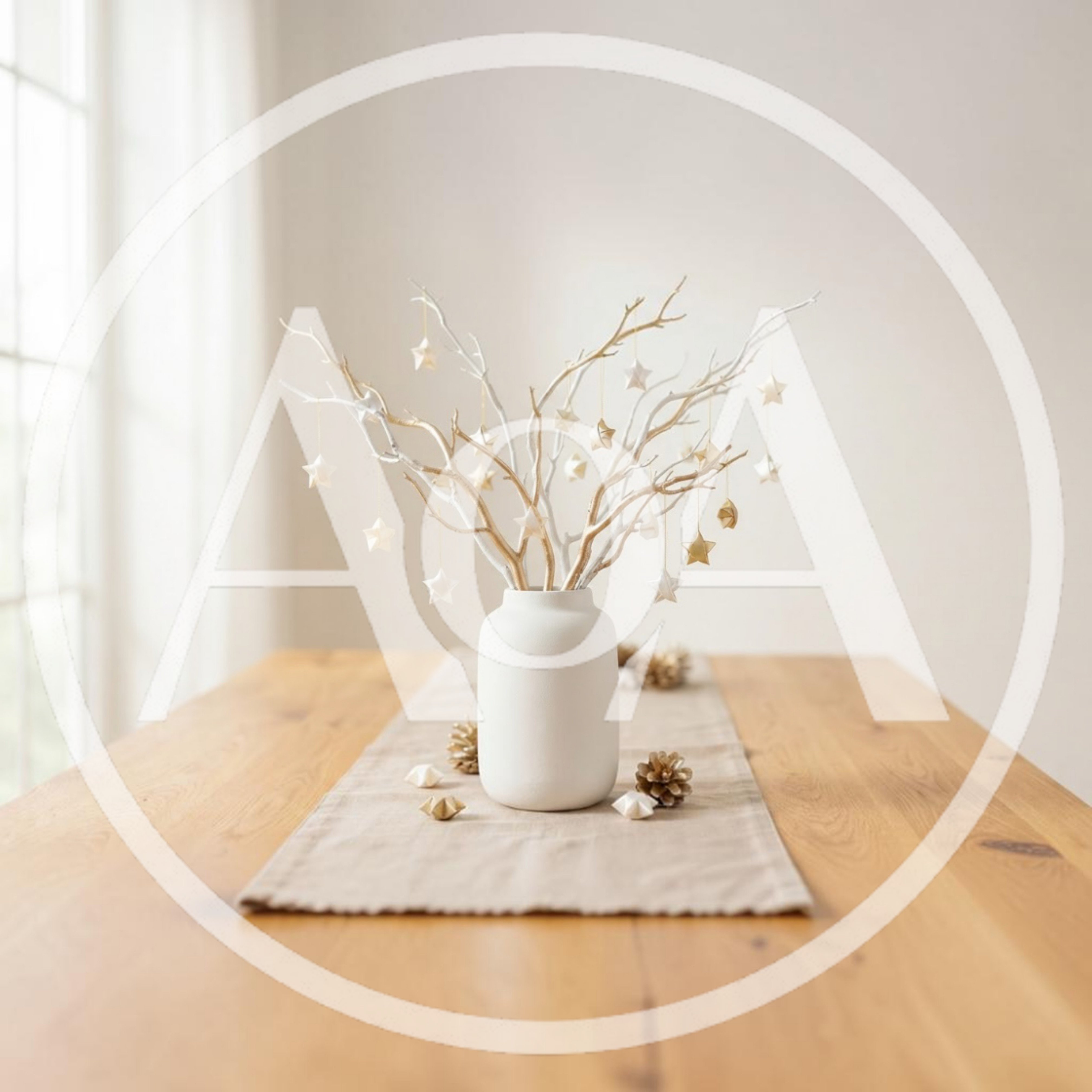 Minimalist Christmas Table Centerpiece With Decorative Star Ornaments
