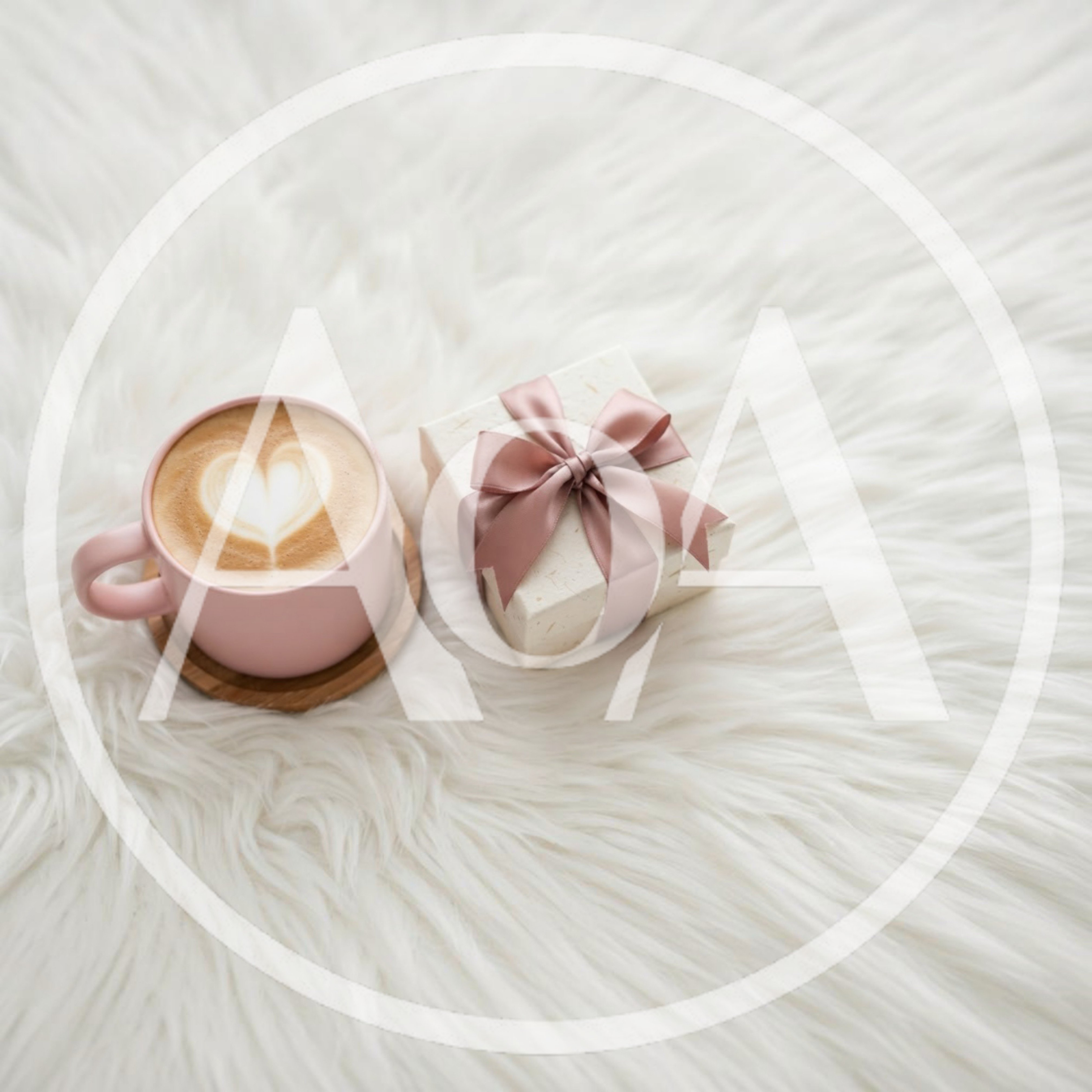 Pink Coffee Mug and Gift Box on White Fur