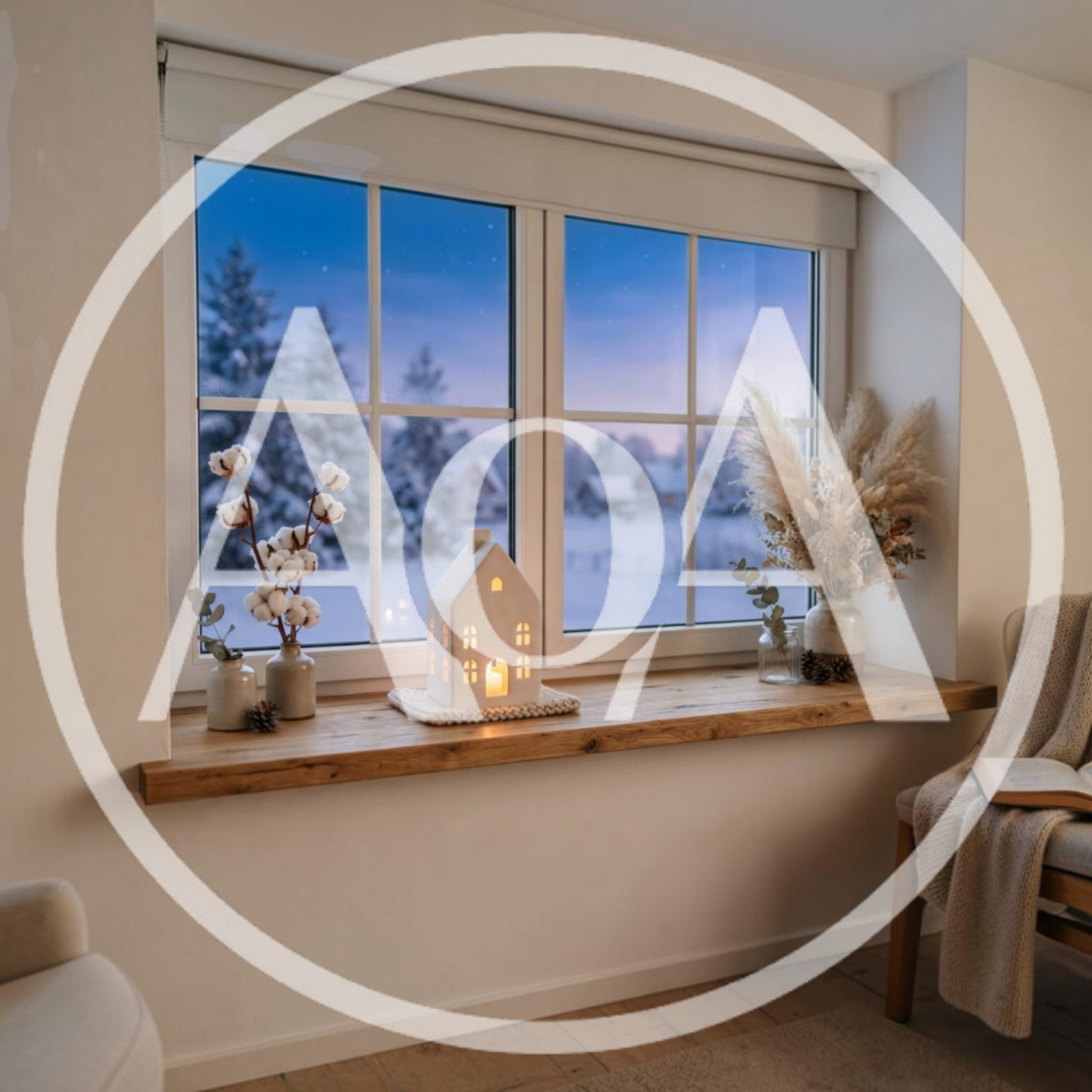 Cozy Winter Window Sill With Decorative House And Dried Flowers