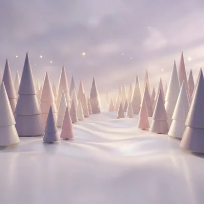 Minimalist 3D Rendered Snowy Forest Landscape