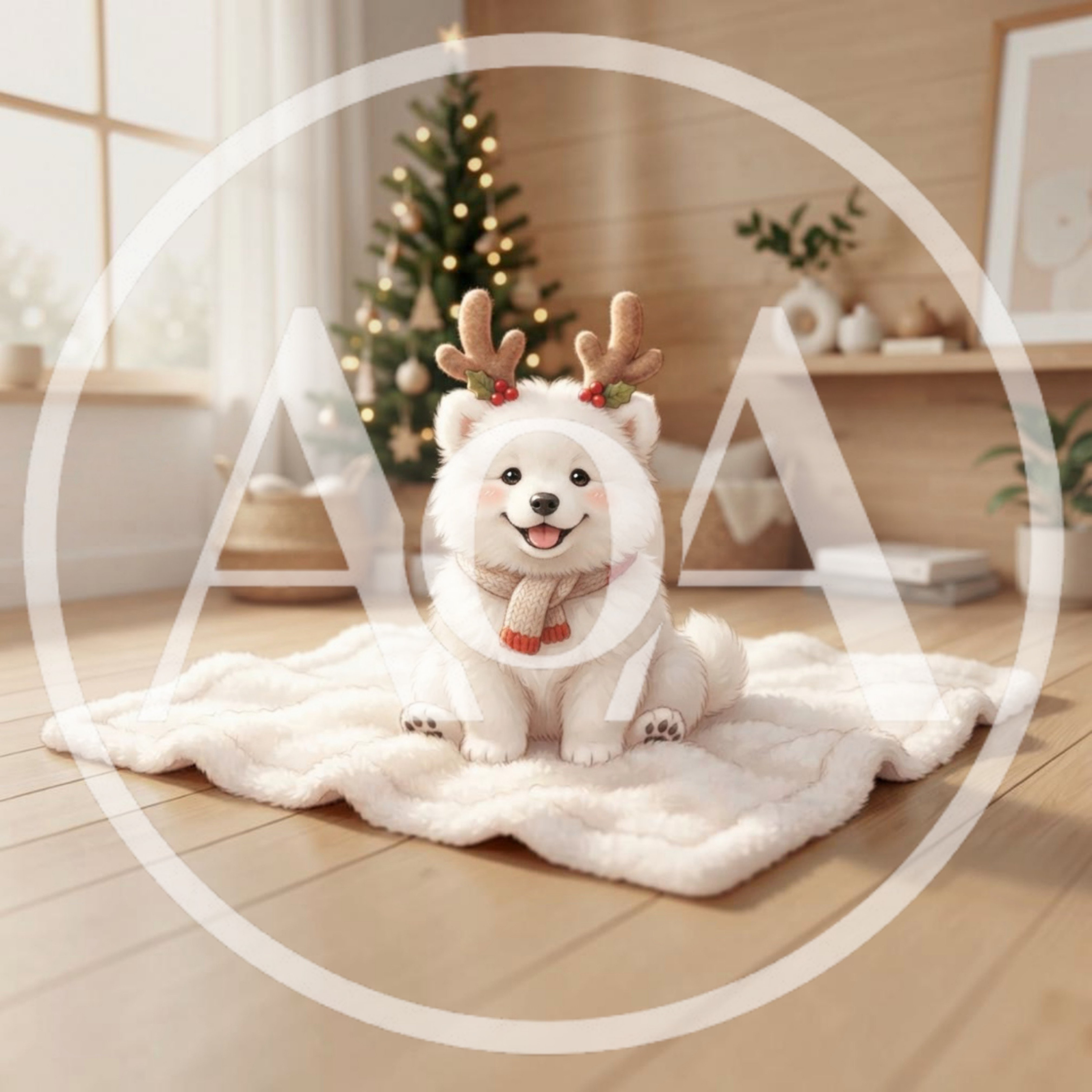 Cute Fluffy Puppy Wearing Reindeer Antlers