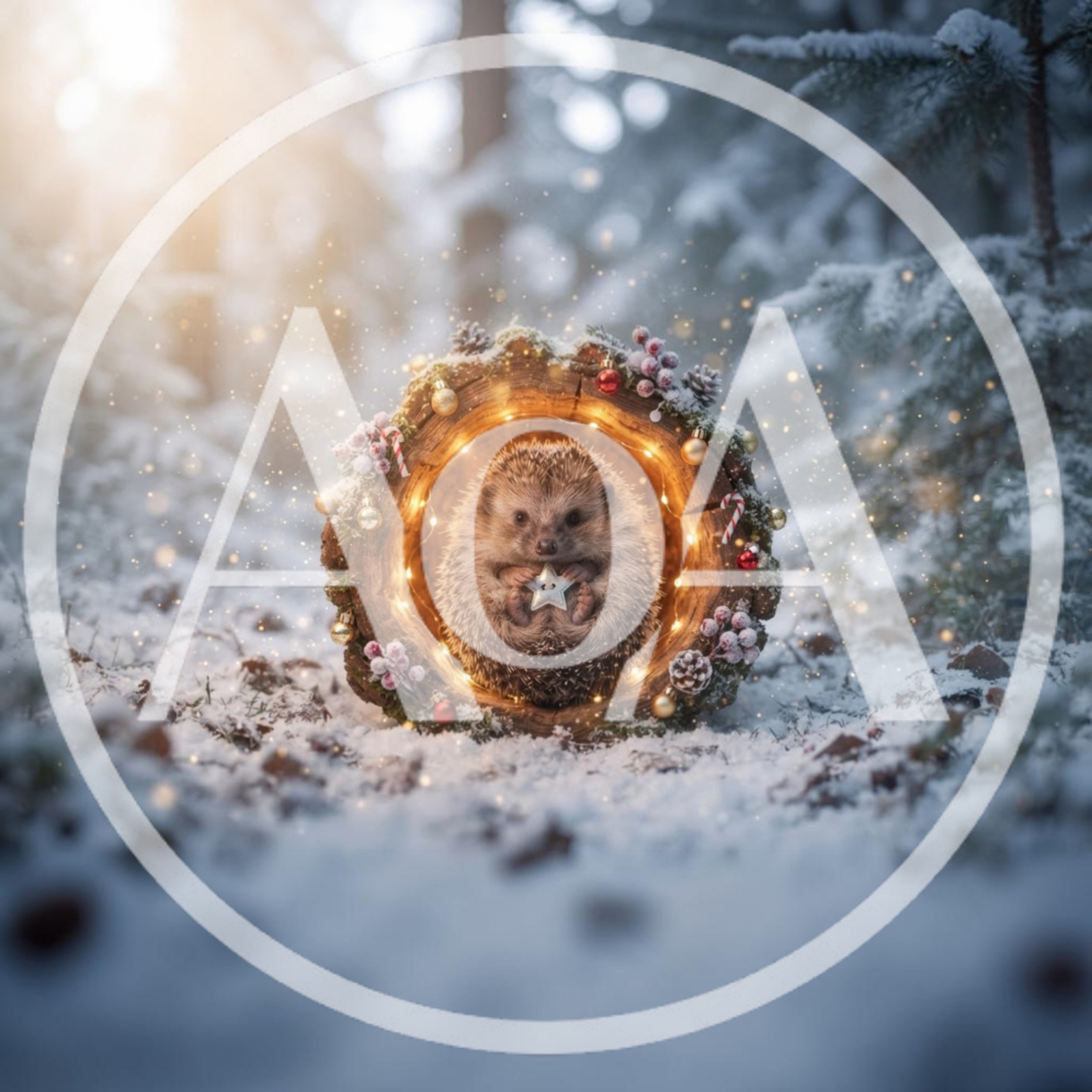 Cute Hedgehog Holding Star Inside Decorated Log