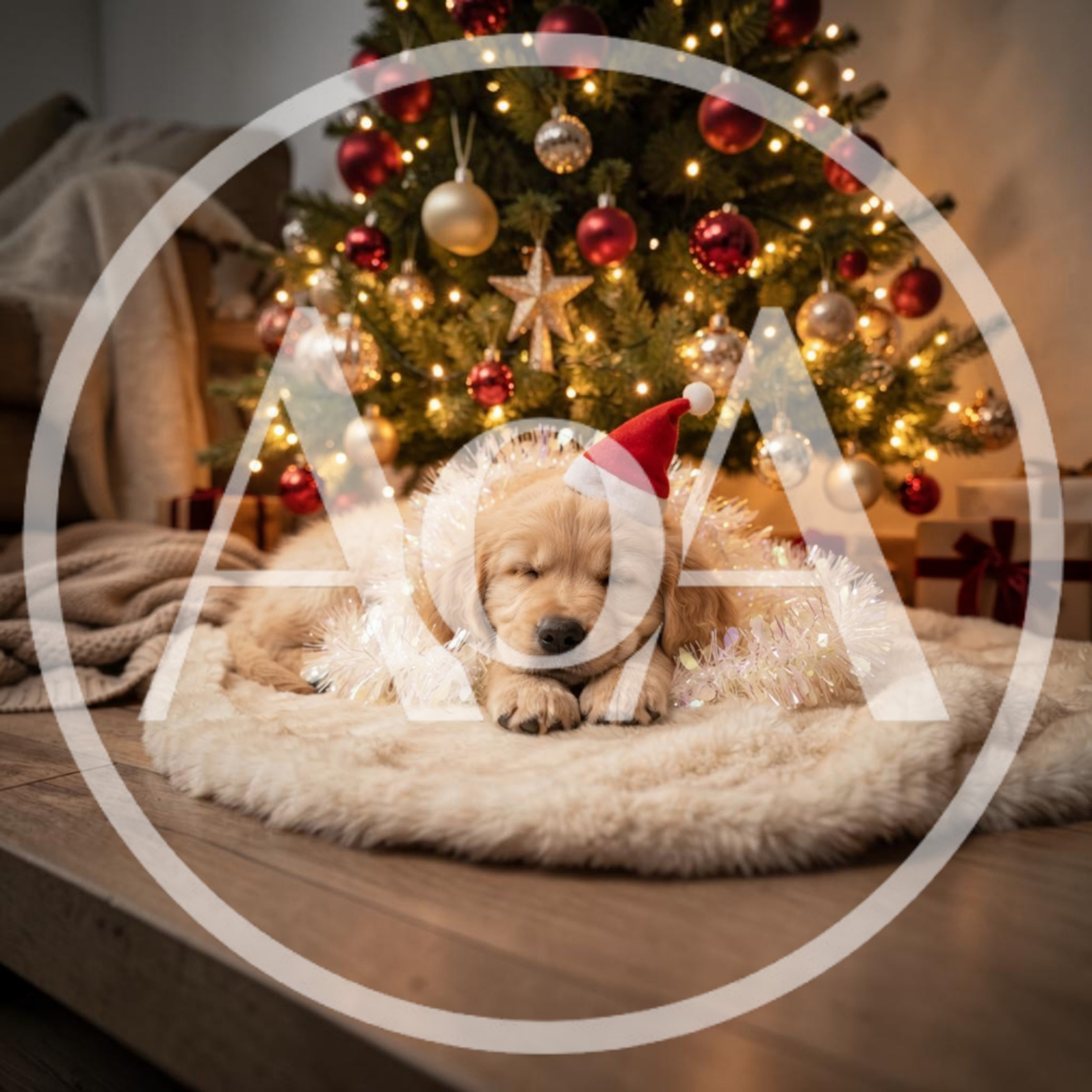 Sleeping Golden Retriever Puppy Wearing Santa Hat