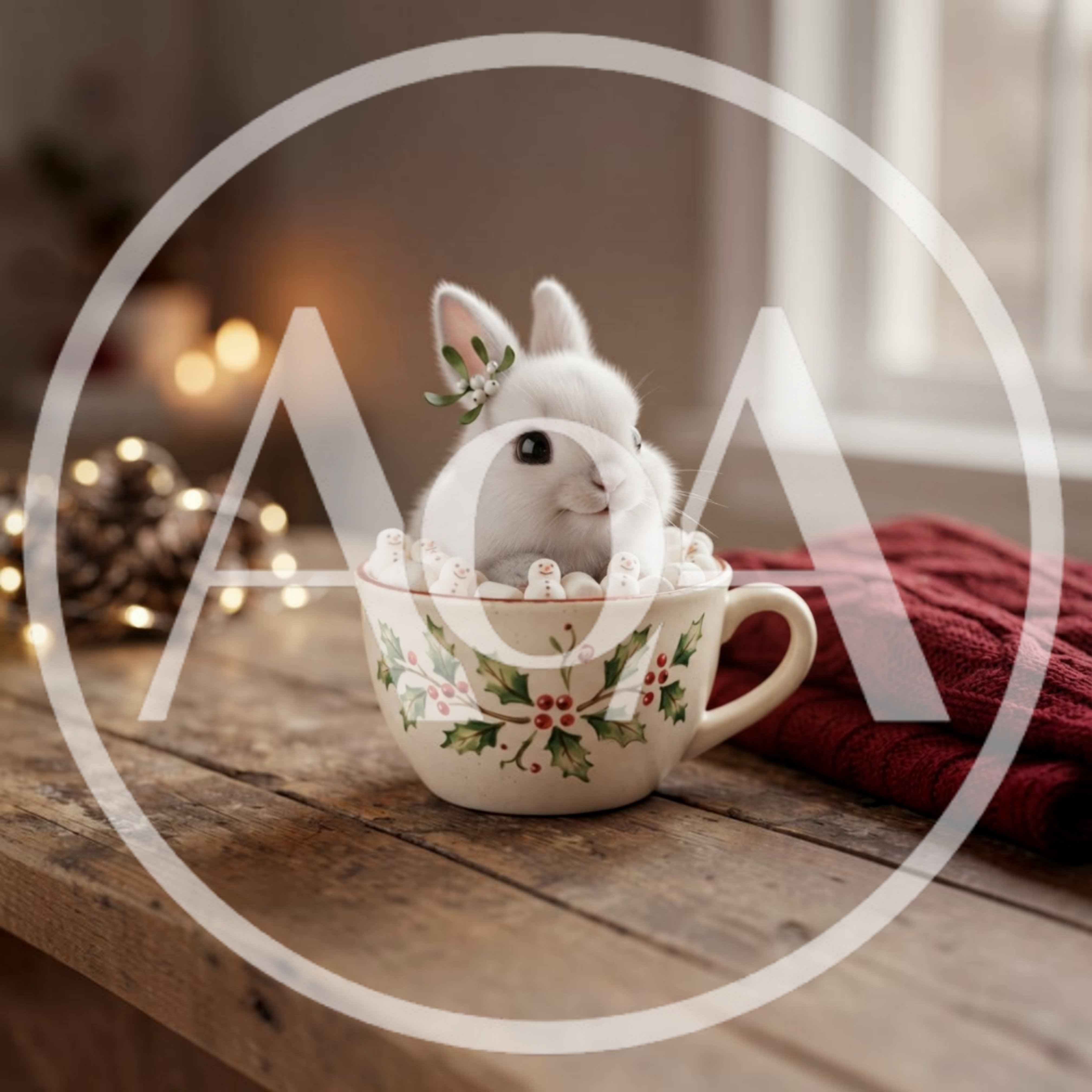 Cute White Bunny Sitting In A Christmas Teacup