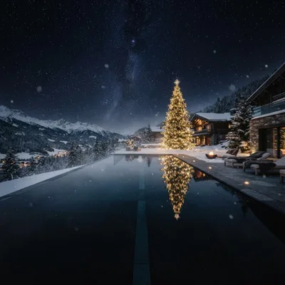 Luxury Mountain Chalet With Christmas Tree And Infinity Pool