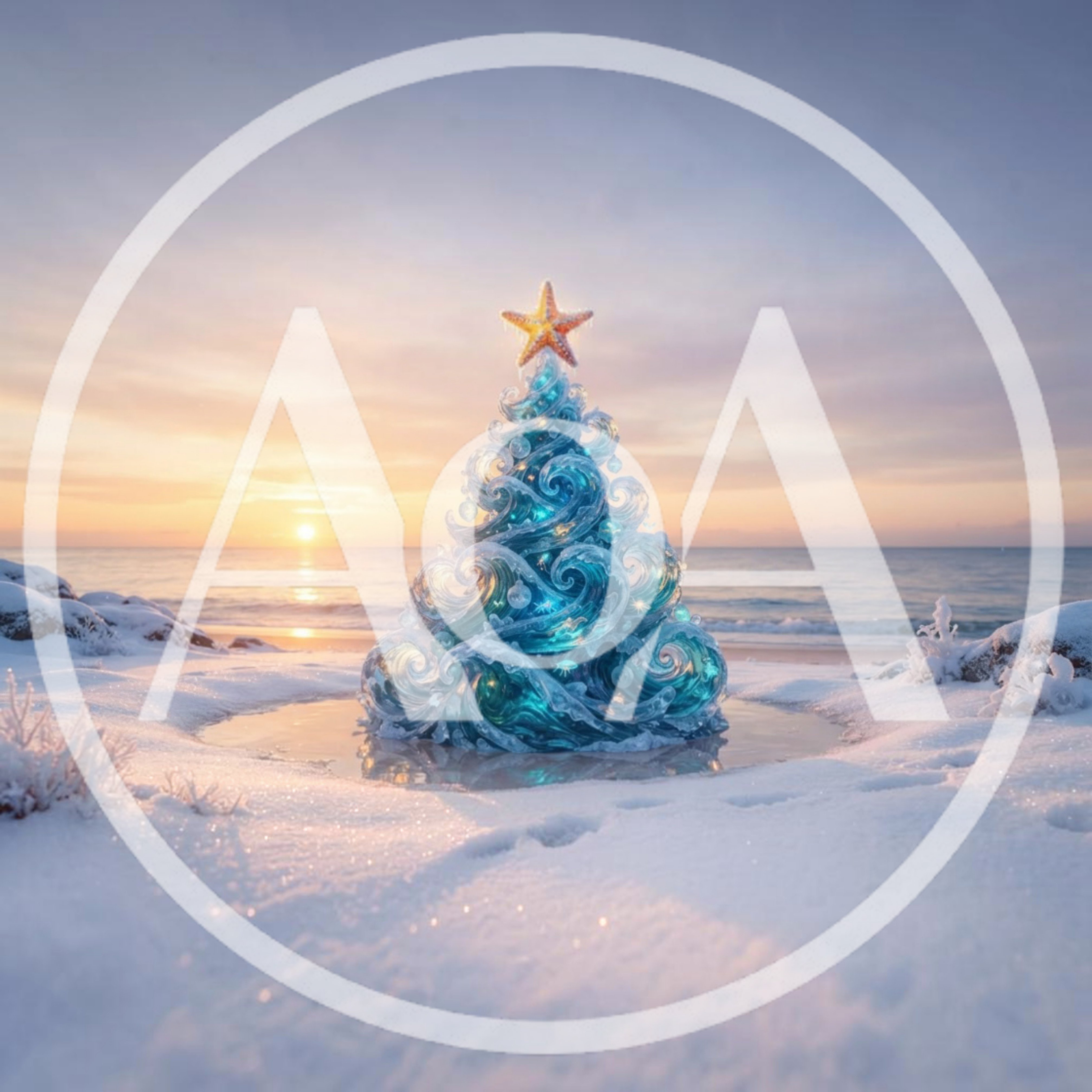 Surreal Ocean Wave Christmas Tree On Snowy Beach