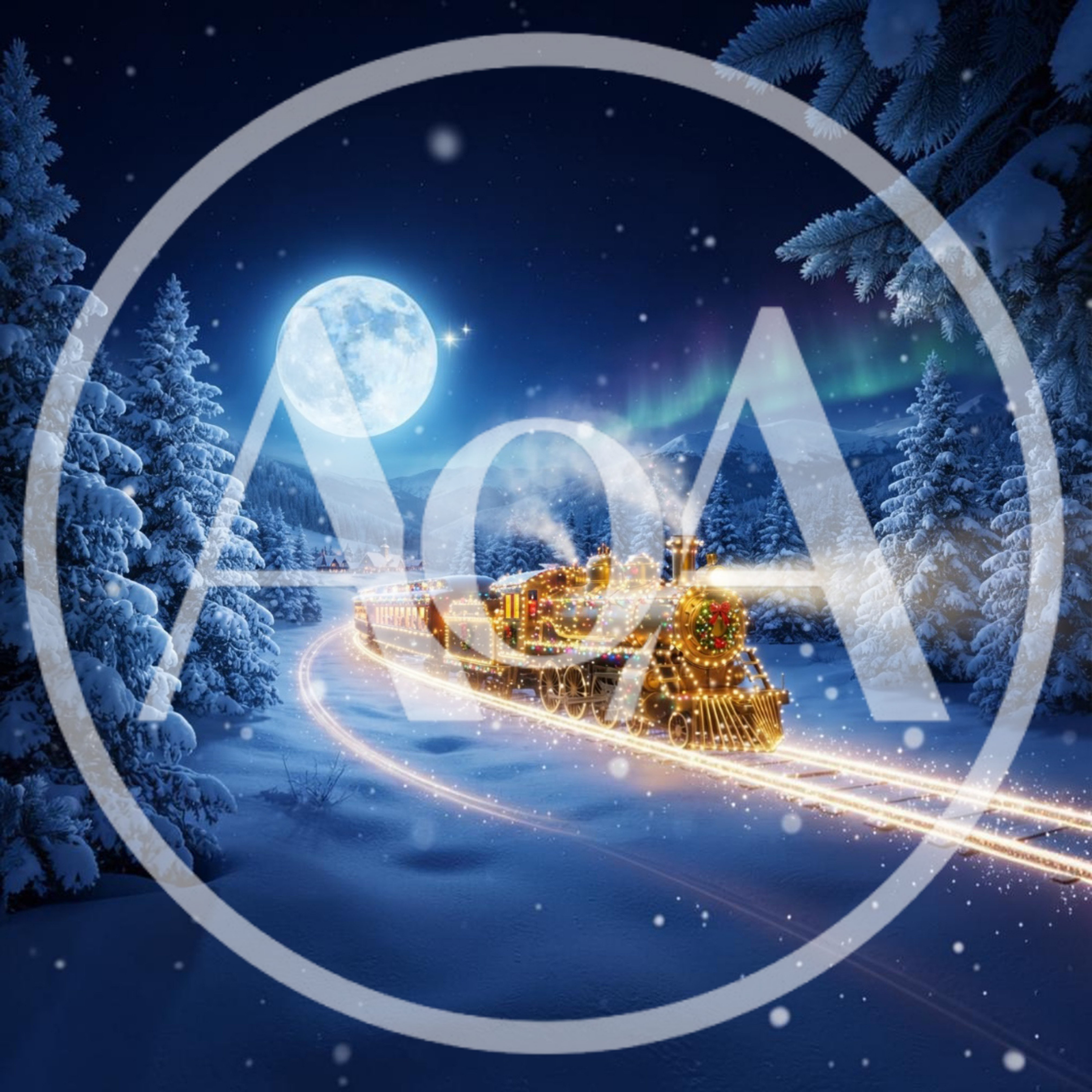 Festive Christmas Steam Train Traveling Through Snowy Landscape
