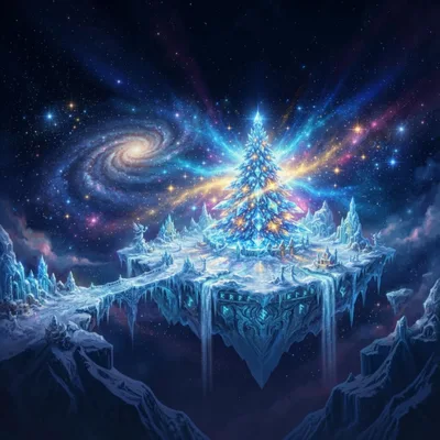 Floating Crystal Christmas Tree In Cosmic Space