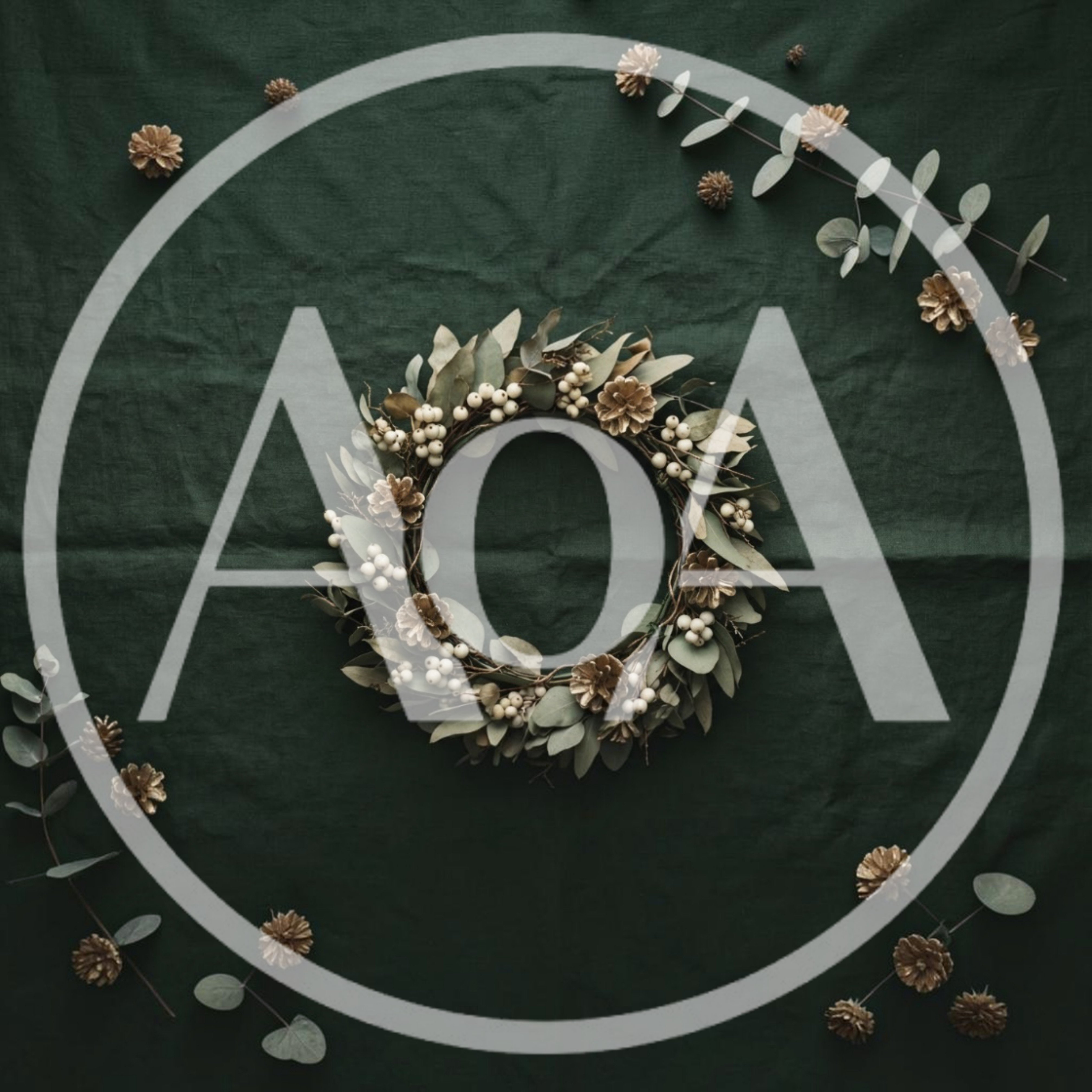 Christmas Wreath With Eucalyptus And Gold Pinecones