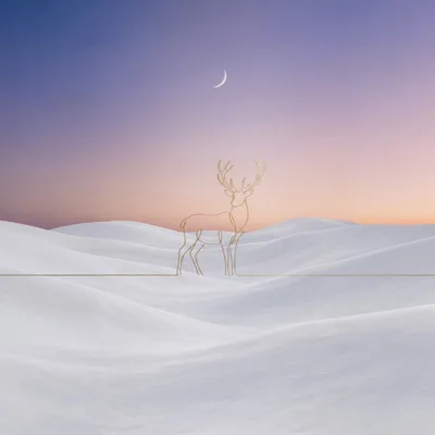 Minimalist Golden Line Art Deer In Snowy Landscape