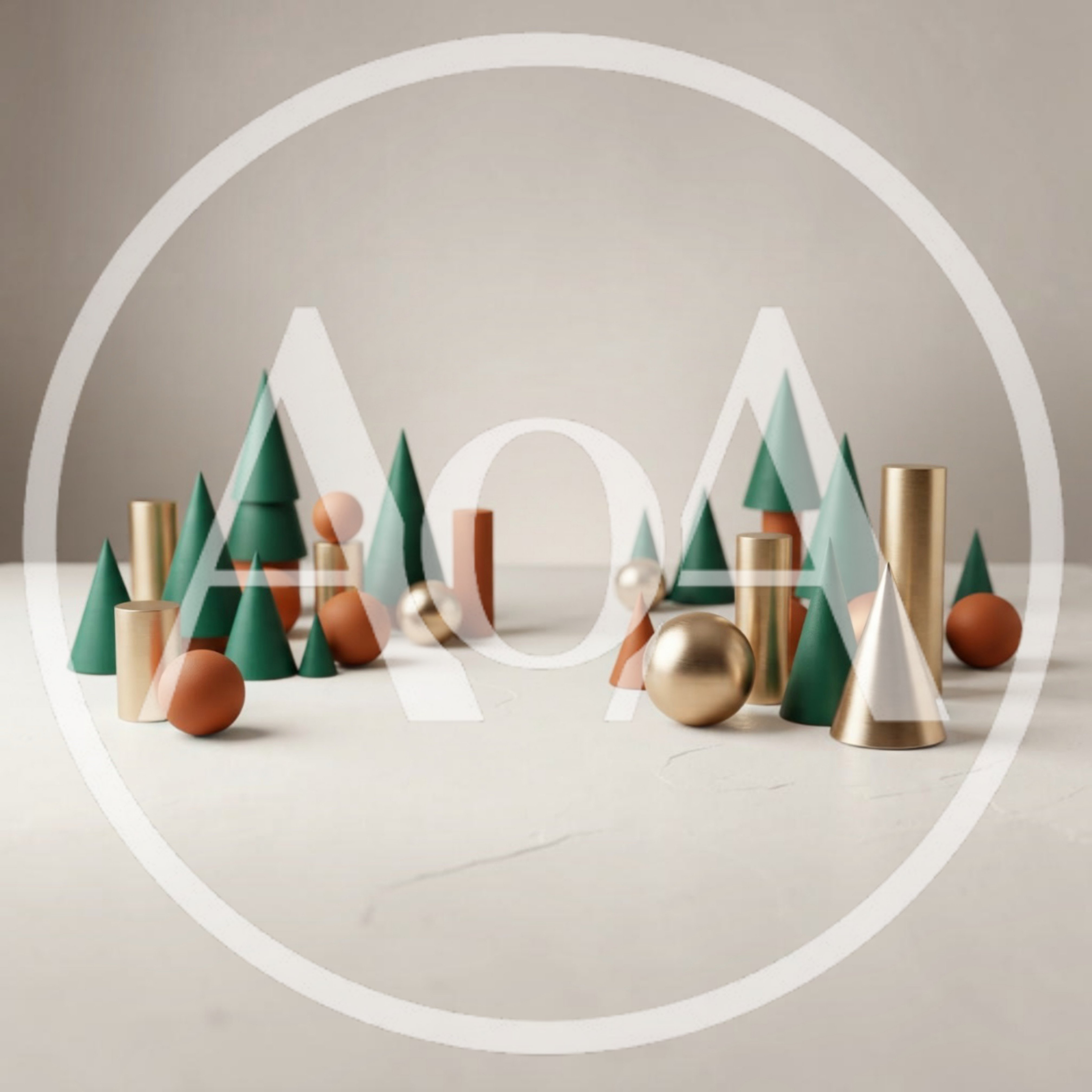 Minimalist Geometric Christmas Tree Decorations on White Surface