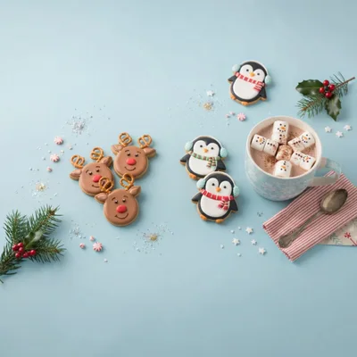 Christmas Reindeer and Penguin Cookies with Hot Cocoa