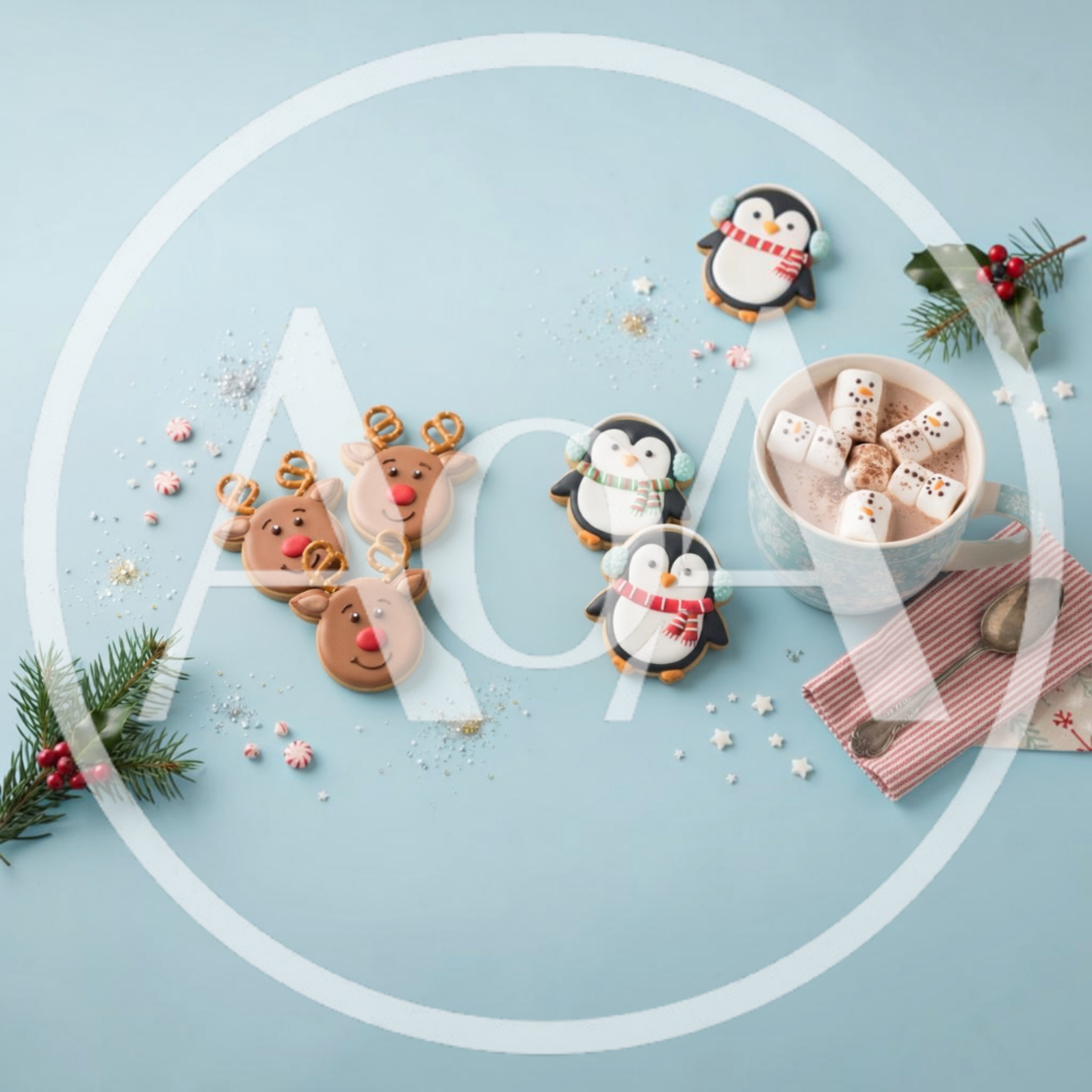Christmas Reindeer and Penguin Cookies with Hot Cocoa