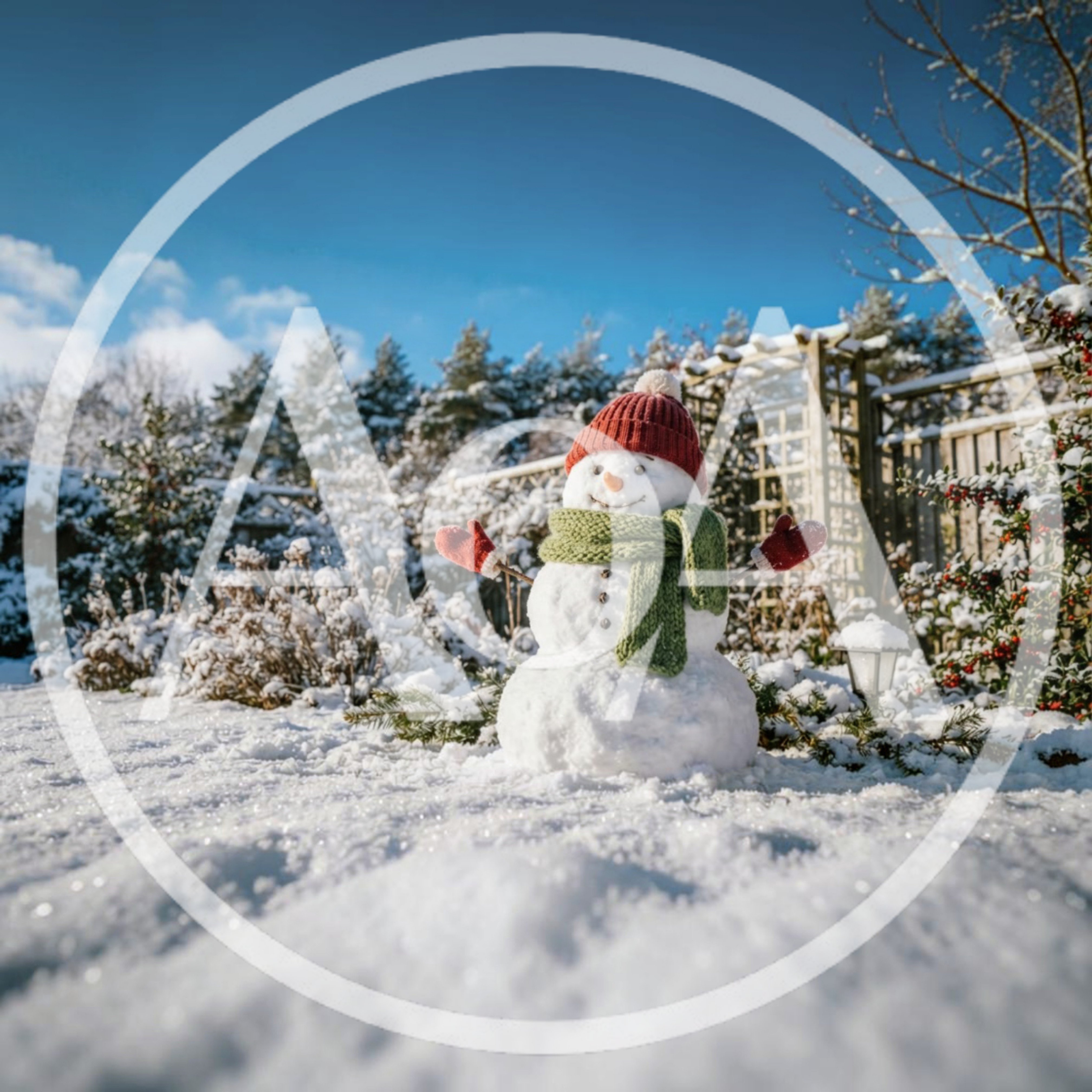 Cheerful Snowman Standing In A Snowy Garden
