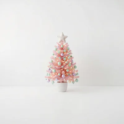 Small Pink Christmas Tree With Pastel Ornaments